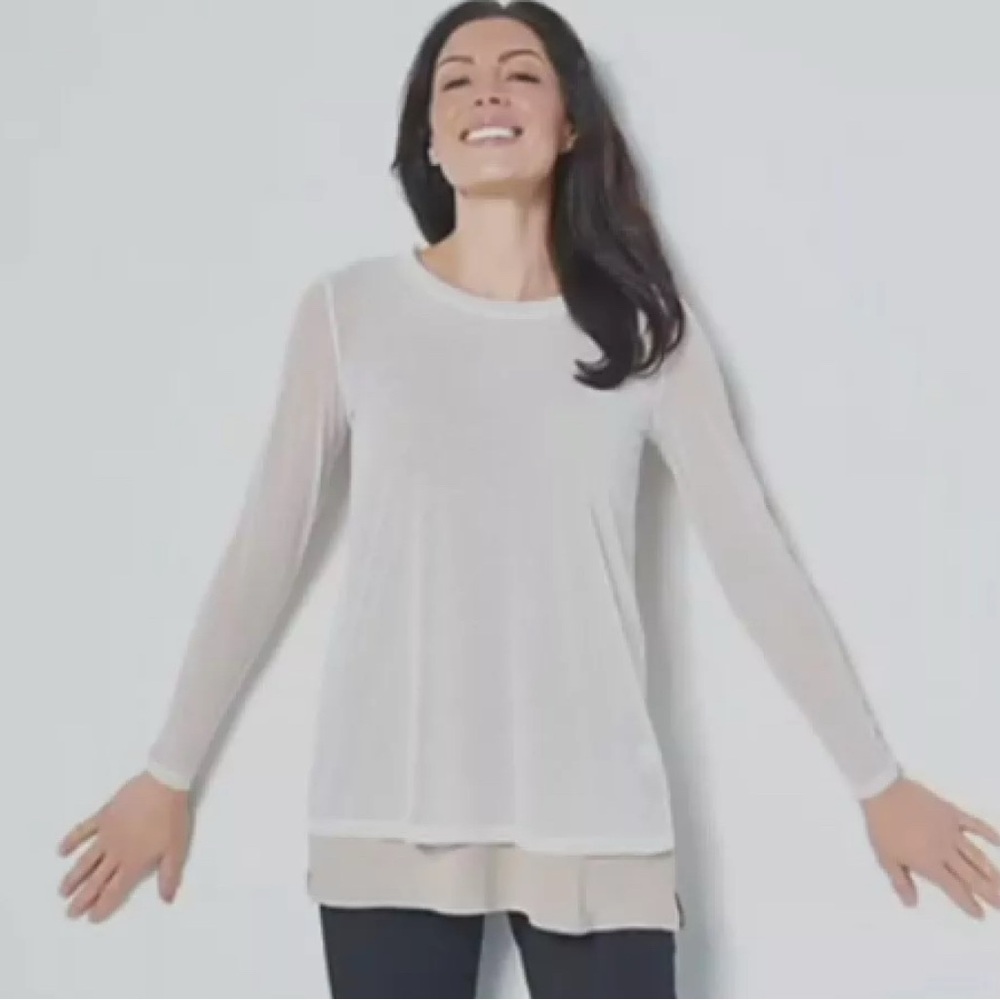 Stretch Dot Mesh SheerTop with Tank Twinset Ivory XL